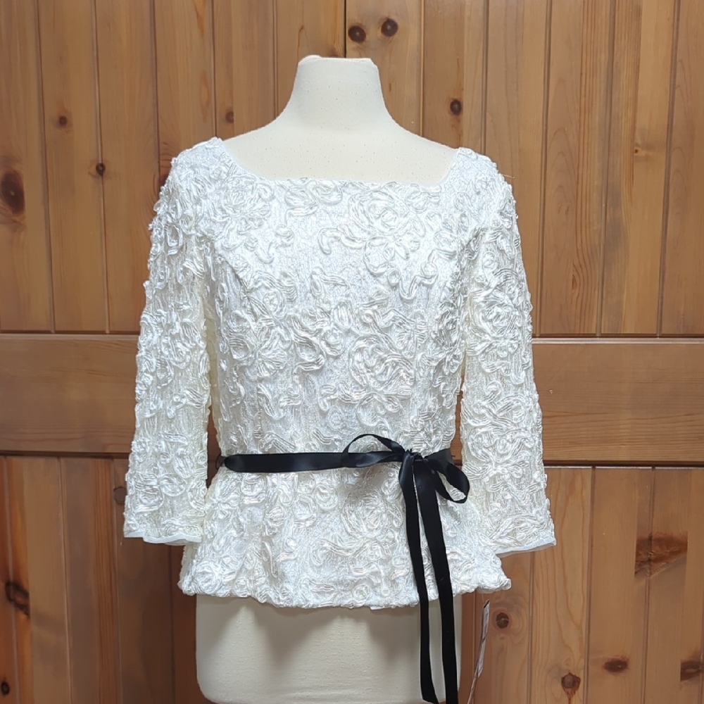 Alex Evenings White Embellished Peplum Top